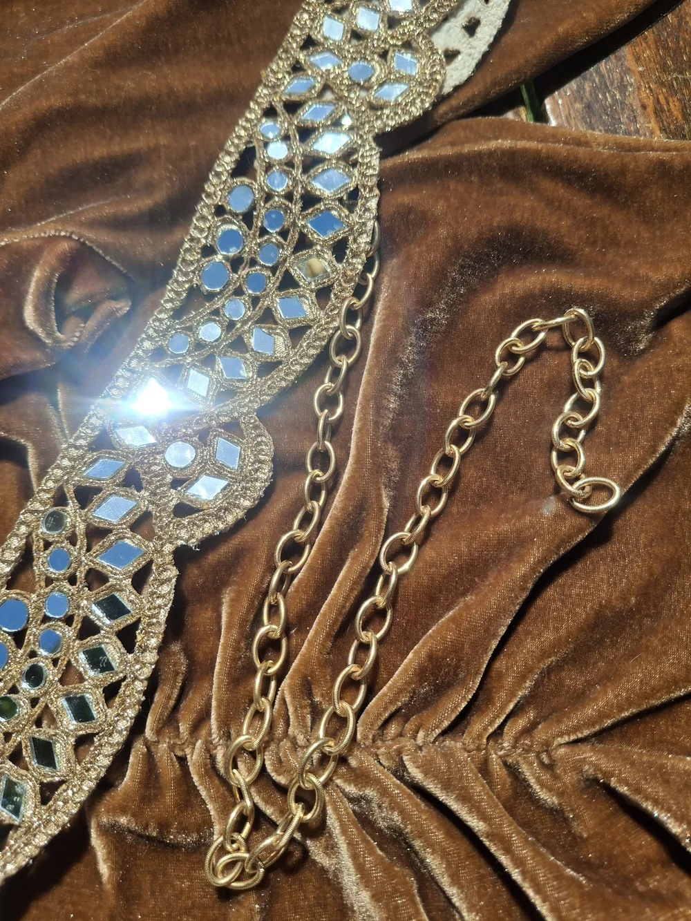 Handmade Boho Mirror Chain Belt Festival Party Sparkly Unique Art Jewelry